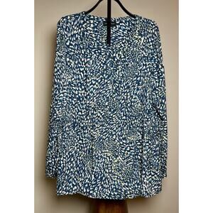 Lane Bryant Blouse Women’s Plus 26 28 Navy White pattern Long Sleeve